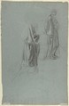Drapery Studies (recto); Drapery Studies (verso), Anselm Feuerbach (German, Speyer 1829–1880 Venice), Black and white chalk on blue paper
