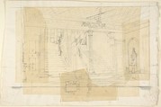Interior of the Alhambra(?), Franz von Hauslab the Younger  Austrian, Pencil on four sheets of tracing paper mounted onto laid paper.