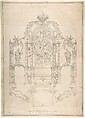 Design for an Alter with Saint Michael and the Dragon, Johann Baptist Modler German, Pen and black and touches of brown ink, brush and gray and touches of pink wash