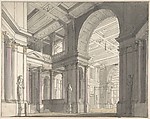 Design for a Stage set Showing the Interior of a Palace (recto); Architectural Sketch (verso), Josef Platzer German, Pen and black ink, brush with gray wash, touches of mauve, yellow-beige wash over black chalk. Inlayed on paper mount