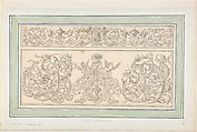 Design for plate 5 from "Orthographia", Johann Daniel Preissler  German, Pen and black ink, brush and gray wash over black chalk; inlaid on paper mount with green and black framing lines; incised(?)