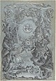 A Study for a Frontispiece: The Trinity and Saints surrounding the Sacred Hearts of Christ and the Virgin Mary, a Coastal Landscape Below, Vitus Felix Rigl  German, Black chalk, pen and gray ink, brush and gray wash, highlighted with lead white (partly oxidized)
