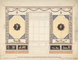 Design for a Room in the Etruscan or Pompeian style (Elevation), C. G. Hawkhurst  British, Pen and black ink, watercolor with touches of gold ink