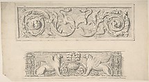 Two Frieze Designs: Decorated with Birds, Reptiles and Vines, Griffins and Vases, Thomas Hardwick  British, Graphite