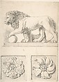Classical Sculpture of a Lion and Two Rosettes, Thomas Hardwick  British, Graphite