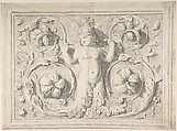 Antique Roman Sculpture with Nude Winged Boy at the Center and Leaves and Vines, Thomas Hardwick  British, Graphite