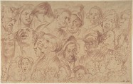 Sheet of Studies of Heads, William Hogarth  British, Red chalk