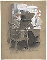 Portrait of a Woman Seated at a Table, Will Houghton British, Watercolor, white and red tempera over graphite