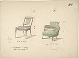 Designs for Two Chairs, Charles Hindley and Sons  British, Watercolor over graphite