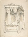 Design for Bed with a Canopy, Charles Hindley and Sons  British, Brush and brown wash over graphite