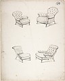 Designs for Four Upholstered Chairs, Charles Hindley and Sons  British, Black chalk with touches of graphite