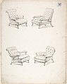 Designs for Four Upholstered Chairs, Charles Hindley and Sons  British, Black chalk with touches of graphite