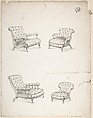 Designs for Four Upholstered Chairs, Charles Hindley and Sons  British, Black chalk with touches of graphite