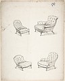 Designs for Four Upholstered Chairs, Charles Hindley and Sons  British, Black chalk with touches of graphite