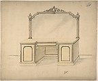 Design for a Desk with Mirror, Charles Hindley and Sons  British, Watercolor over graphite with touches of white gouache