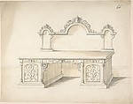 Design for a Desk, Charles Hindley and Sons  British, Brush and brown wash over graphite