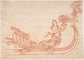 Design for a Sleigh with a Mermaid Holding a Vessel with Fruit, Anonymous, German  German, Red chalk