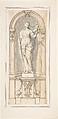 Classical Niche with Figure of a Woman, Anonymous, 18th century, Pen and brown ink, brush and brown and gray wash, traces of black chalk, mounted