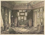 Design for Interior, Anonymous, German, 19th century  German, Pen and black ink, watercolor, with traces of graphite