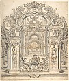 Ornate architectural design, Anonymous, German, 18th century  German, Pen and brown ink, brush and gray wash
