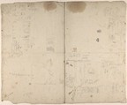 Design for coffered cupola interior and monuments (recto); details of wall decoration (verso), Anonymous, German, 19th century, Graphite