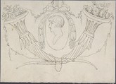 Medallion between Cornucopia, Anonymous, German, 19th century  German, Pen and brown and black ink, and graphite