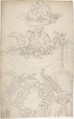 Ornament with Doves and Cornucopia, Anonymous, German, 19th century  German, Graphite, and black crayon