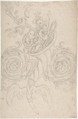 Cornucopia Held Aloft by Angels, Ornament with Cross and Rosary, Anonymous, German, 19th century  German, Graphite
