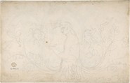 Ornament Containing a Nude Male with Pipes Framed by Two Dogs, Anonymous, German, 19th century, Graphite