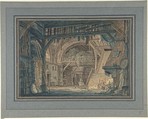 Stage Set Design of an Ancient Roman Ruin being Converted into a Barn, Johann Heinrich Ramberg German, Pen and black ink, watercolor, and with touches of pen and brown ink