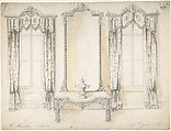 Design for Wall with Fireplace and Side Tables, Charles Hindley and Sons  British, Graphite with touches of white gouache