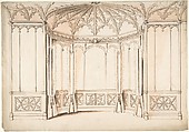 Design for a Gothic Bay Window, Charles Hindley and Sons  British, Pen and brown ink, brush and red wash