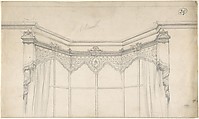 Partial Design for Bay Window with Monogrammed Curtains, Charles Hindley and Sons  British, Graphite