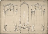 Design for Wall with Two Windows, Side Table, and Mirror, Charles Hindley and Sons  British, Graphite with touches of white gouache