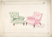 Designs for Two Chairs, Charles Hindley and Sons  British, Watercolor over graphite