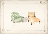 Designs for Two Chairs, Charles Hindley and Sons  British, Watercolor over graphite