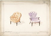 Designs for Two Chairs, Charles Hindley and Sons  British, Watercolor over graphite