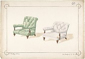 Designs for Two Chairs, Charles Hindley and Sons  British, Watercolor over graphite