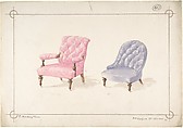 Designs for Two Chairs, Charles Hindley and Sons  British, Watercolor over graphite