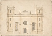 Façade of a Gothic Revival Church, Henry Keene British, Pen and black ink, brush and wash and watercolor