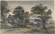 A Parkland View at Dusk, William Leighton Leitch  British, Scottish, Watercolor and graphite