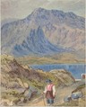 Kitchen Staff (recto); Mountainous Landscape with Hiker (verso), John Leech (British, London 1817–1864 London), Recto: watercolor, pen and brown ink over graphite
Verso: watercolor over graphite