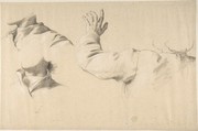 Studies of Drapery in Sleeve and Collars, Romain Cazes French, Black chalk highlighted with white chalk