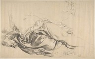 Study in Draperies, Romain Cazes French, Black chalk highlighted with white chalk