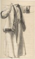 Figure in a Fur Trimmed Jacket, Romain Cazes French, Black chalk highlighted with white chalk