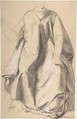 Figure in a Long Robe, Seated, Romain Cazes French, Black chalk highlighted with white chalk