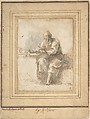 St. Jerome reading, Isaac Oliver British, Pen and brown ink, brush and brown and gray wash