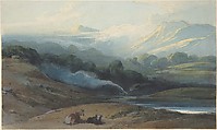 Cattle resting in a mountainous landscape, Bengal, George Chinnery British, Watercolor over graphite with stopping out, touches of gouache (bodycolor) and gum