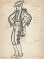 Costume design for a bullfighter, Natalia Goncharova  French, born Russia, Pen and black ink, and graphite