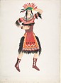 Costume design for Native American female, Natalia Goncharova  French, born Russia, Watercolor, brush and black ink, and graphite